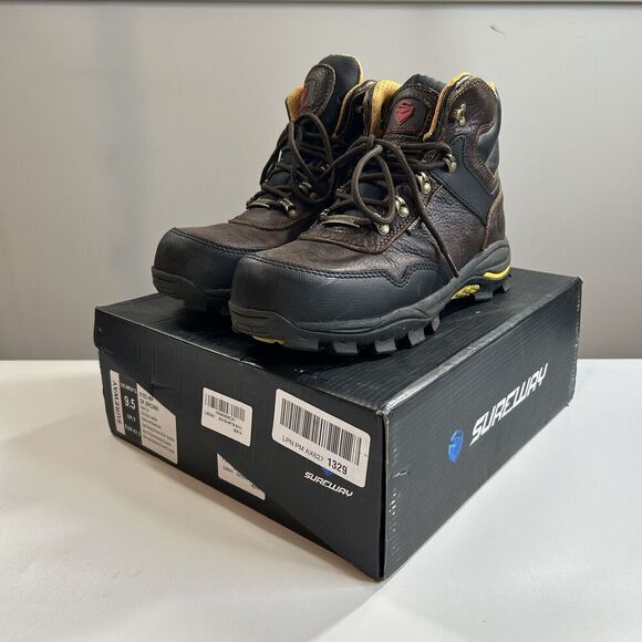 SUREWAY Boots Men's 9.5 Leather 6" Soft/Steel Toe Heavy Duty Waterproof Workwear - Picture 1 of 11